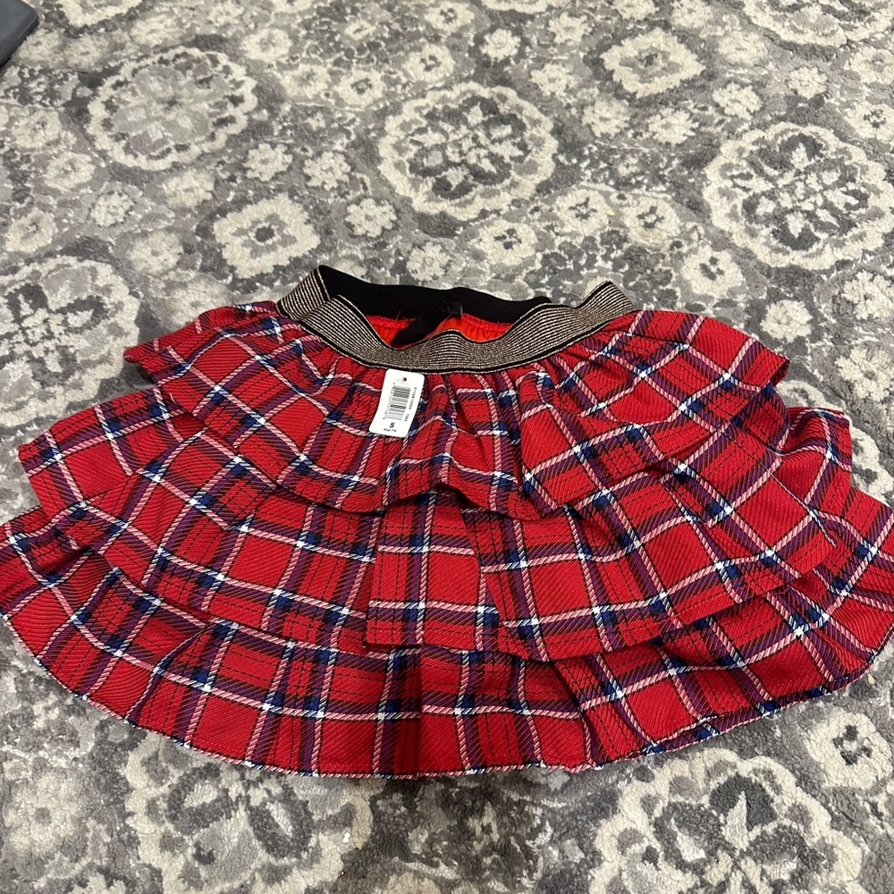 Girls red plaid tiered skirts